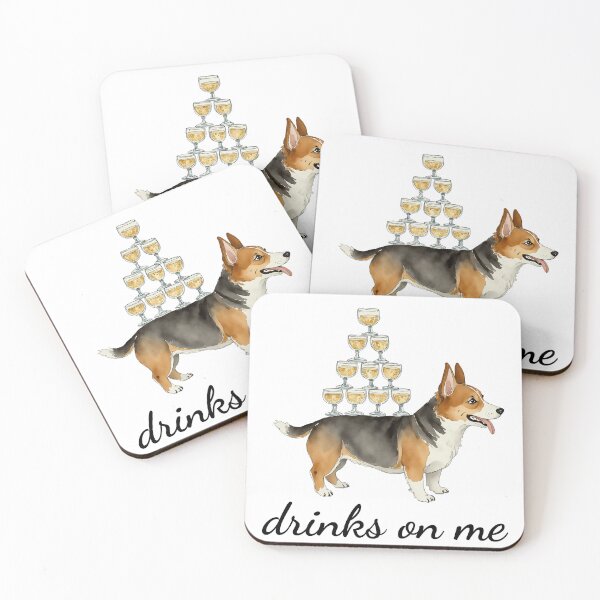 Item preview, Drinks on Me Corgi Watercolor designed and sold by Magnolia Valley Art.