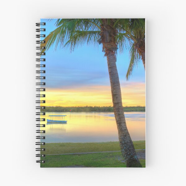 Item preview, Noosa River Sunset Panoramic Palm Trio Relax in Peace designed and sold by Adam Gormley.