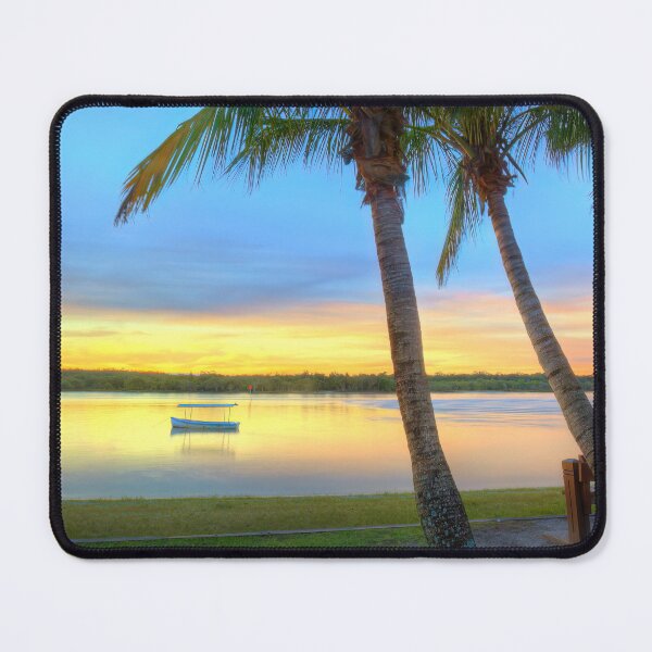 Item preview, Noosa River Sunset Panoramic Palm Trio Relax in Peace designed and sold by Adam Gormley.