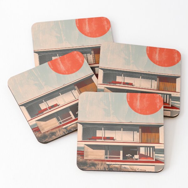 Item preview, Mid-Century Modern Beach House - Retro Sunlit Architectural Art designed and sold by rahuarq.