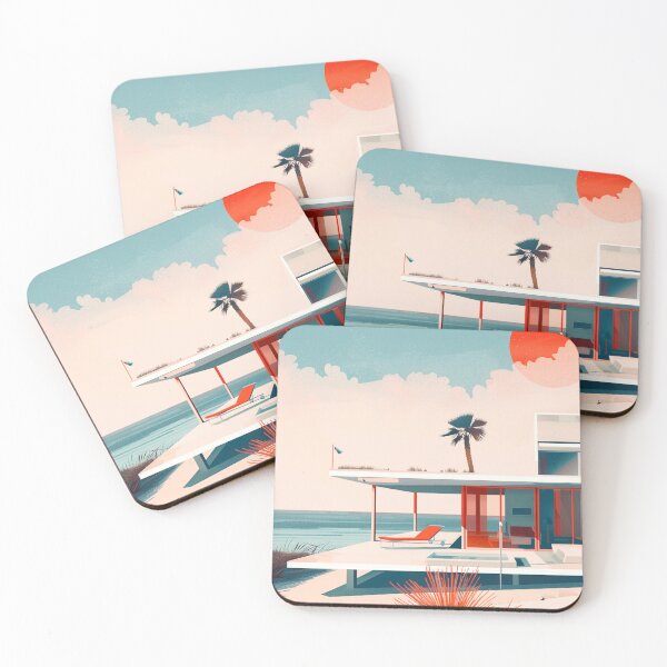 Item preview, Mid-Century Beachside Retreat - Retro Modernist Architecture Art designed and sold by rahuarq.