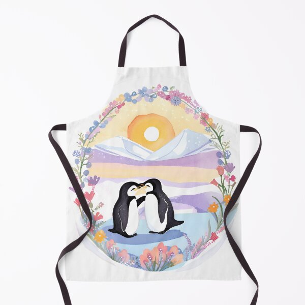 Item preview, Romantic penguins at sunset with flowers designed and sold by Flow-and-Bloom.