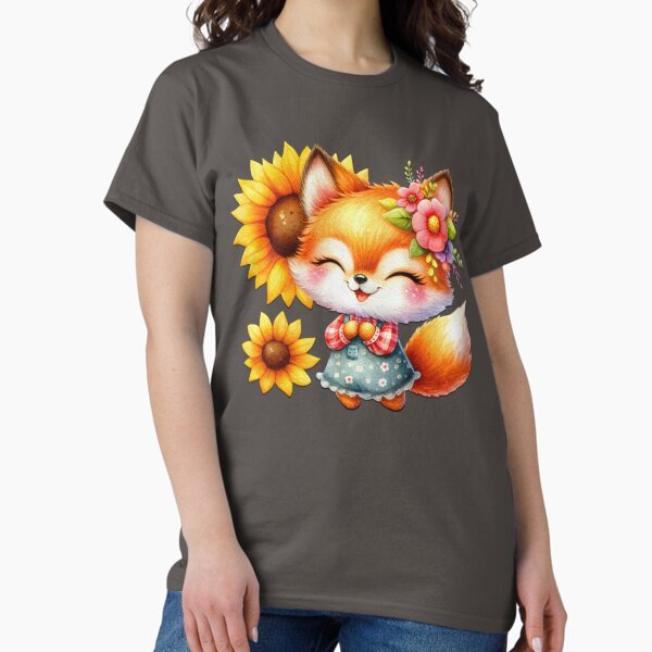 Item preview, Lovable Smiling Fox with Flowers. designed and sold by RockerChic.