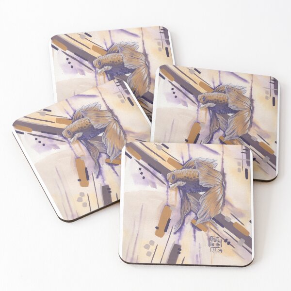 Item preview,  Techincolor Goldfish --- Taupe Violet Yellow Ochre | Goldfish | Gouache designed and sold by Raquellibee.
