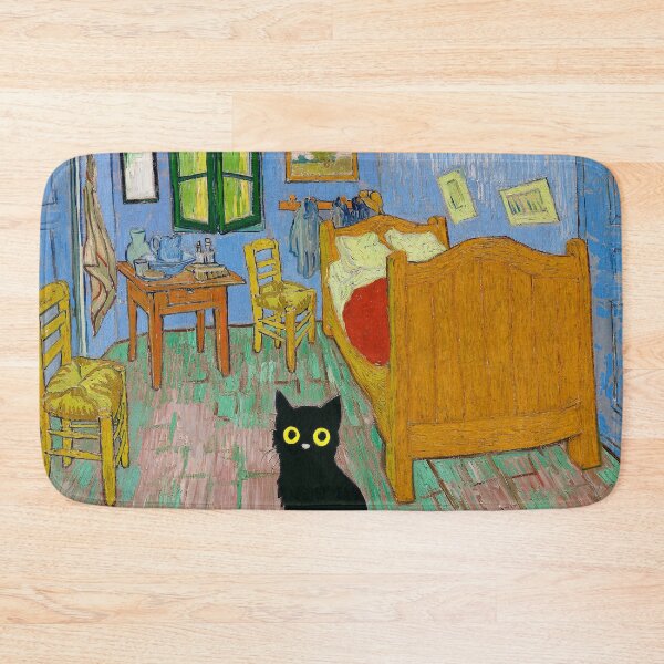 Item preview, Van Gogh Bedroom with Black Cat, Vincent Van Gogh Inspired Art, Black Cat Illustration, Funny Cat Art Print, Whimsical Cat Poster, Home Decor for Cat Lovers, Bedroom, Unique Cat Lover Gifts,Cat Art, designed and sold by Kina-design.