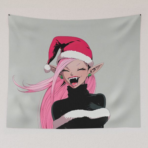 Item preview, Festive Fanged Smile Anime Girl designed and sold by bubblegoth.