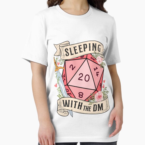 Vista previa del artículo con la obra «Durmiendo con el Dungeon Master Lindos dados D20 Dnd con flores y espada», diseñado y vendido por KamDouglase.