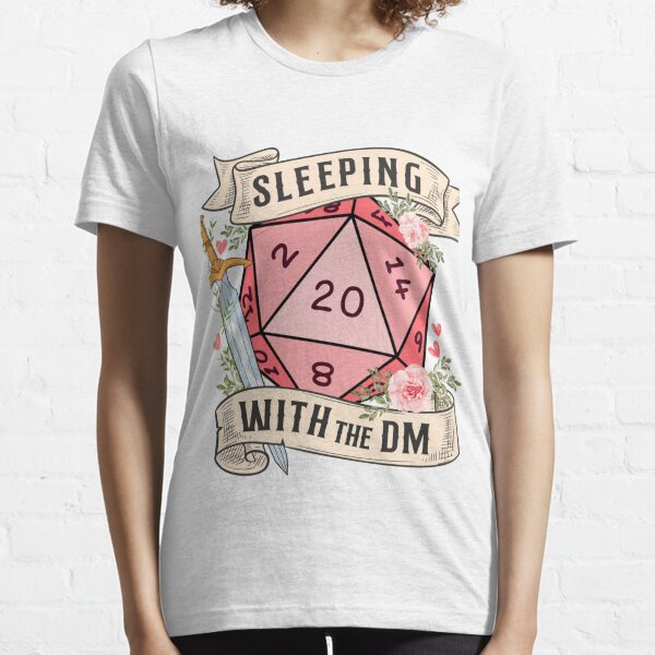 Vista previa del artículo con la obra «Durmiendo con el Dungeon Master Lindos dados D20 Dnd con flores y espada», diseñado y vendido por KamDouglase.