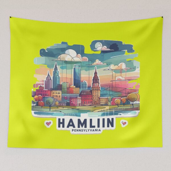 Item preview, Hamlin Pennsylvania Minimalist Sticker – Cute Watercolor Skyline & 3D Landscape,  designed and sold by PaintMeWorld.