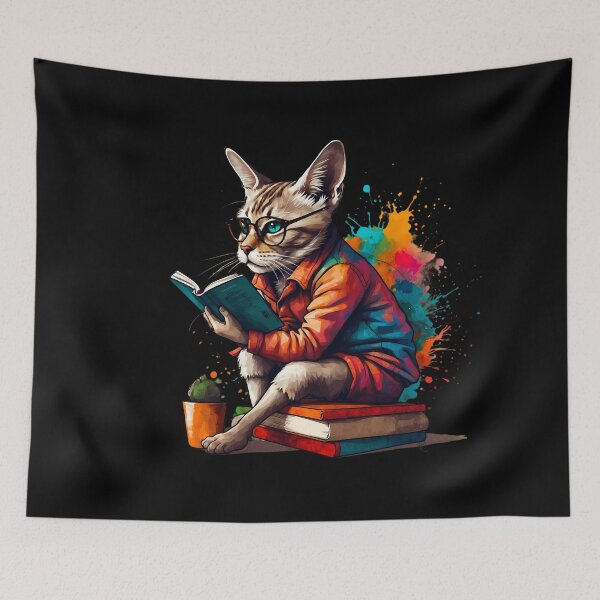 Item preview, Siberian cat reading books designed and sold by Furrifico.