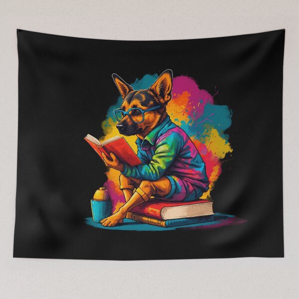 Item preview, German Sheppard dog reading books designed and sold by Furrifico.