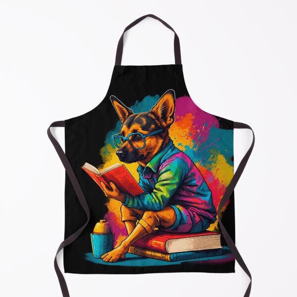 Item preview, German Sheppard dog reading books designed and sold by Furrifico.