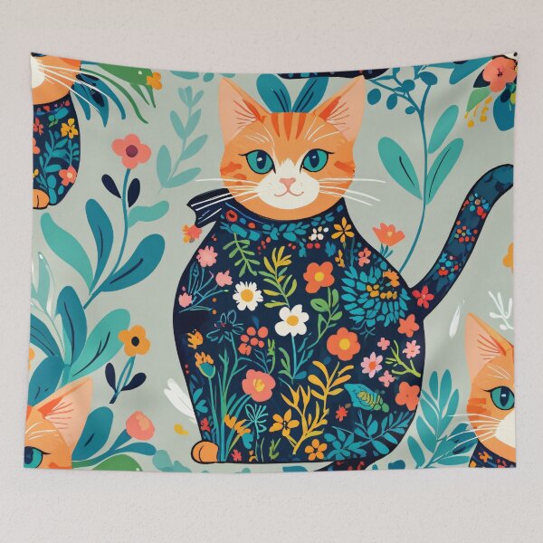 Item preview, Cute cat and flowers designed and sold by KiraChie.