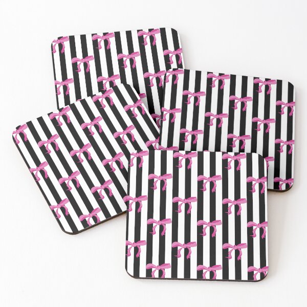 Item preview, Pink ribbon bows on black and white stripes designed and sold by by-jwp.