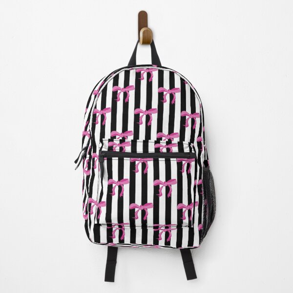 Item preview, Pink ribbon bows on black and white stripes designed and sold by by-jwp.