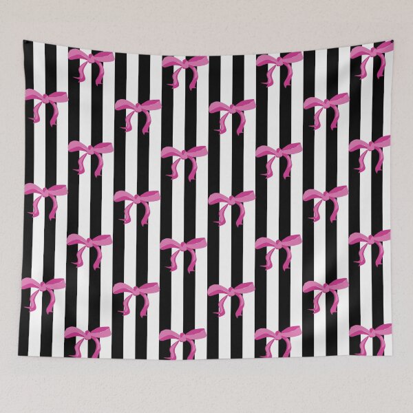 Item preview, Pink ribbon bows on black and white stripes designed and sold by by-jwp.