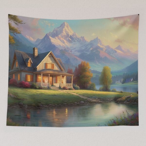 Item preview, Serene Farmhouse by the Mountain Lake designed and sold by BlareBlare.