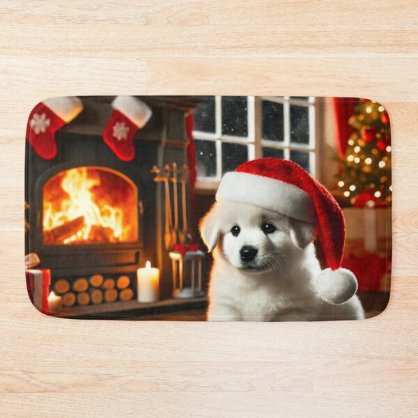 Item preview, Adorable Dog in Christmas Hat by Fireplace designed and sold by GrizzlyCollective.