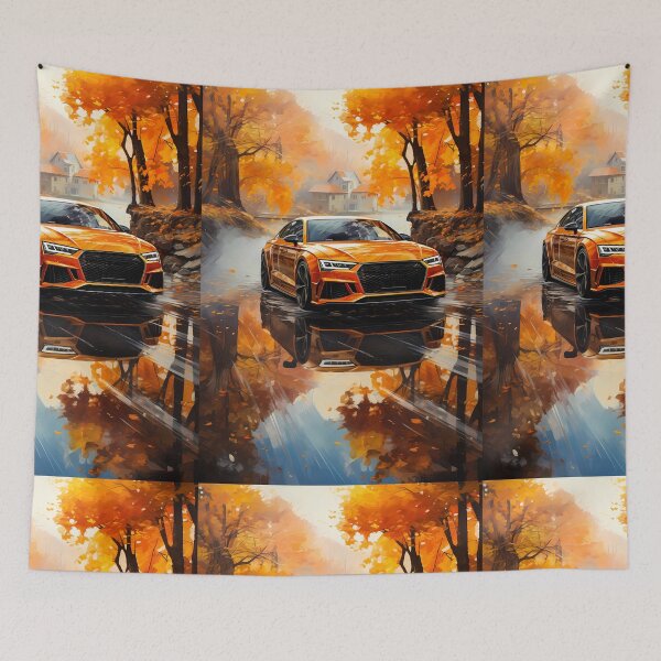 Item preview, Sports Limousine Reflected In Wet Autumn Road Amid Golden Leaves designed and sold by RevUpDesign.