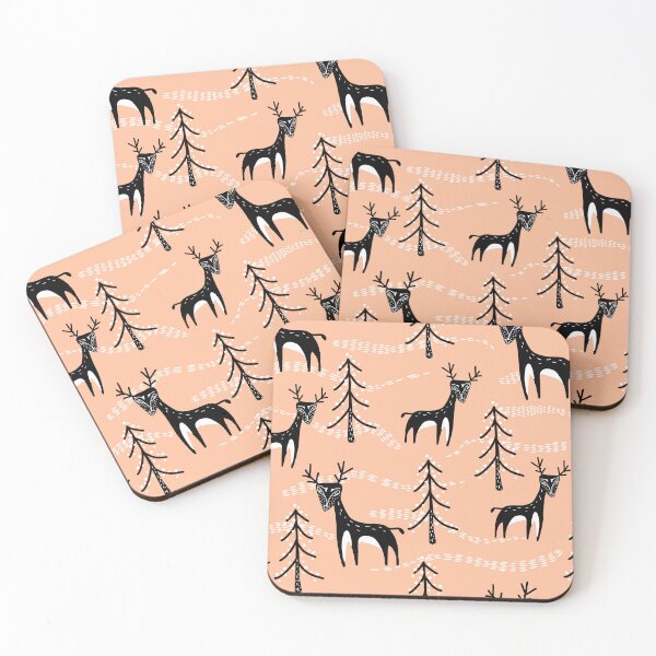 Item preview, Reindeer in the snow among the Christmas trees - winter landscape in Scandinavian style. Colors - black and white, Mocha Mousse. designed and sold by My-fake-places.