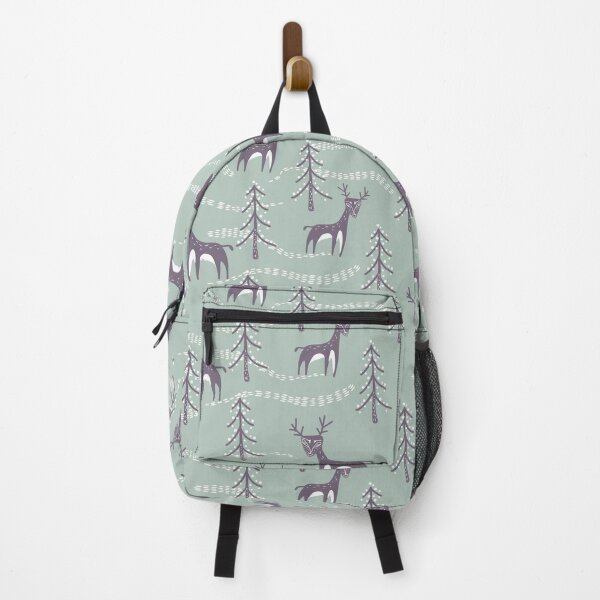 Item preview, Reindeer in the snow among the Christmas trees - winter landscape in Scandinavian style. Colors - grey and white, steel blue designed and sold by My-fake-places.