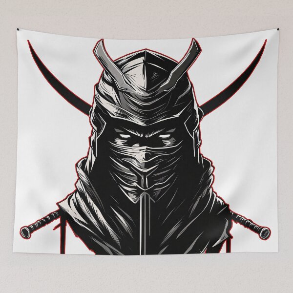 Item preview, Ninja Fighter Black White Red Outline designed and sold by Salimgor Hangaround Music.
