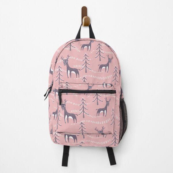 Item preview, Reindeer in the snow among the Christmas trees - winter landscape in Scandinavian style. Colors - grey and white, pink. designed and sold by My-fake-places.
