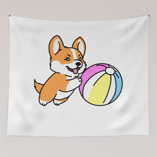 Item preview, corgi pushing beachball designed and sold by Bright Start Prints.
