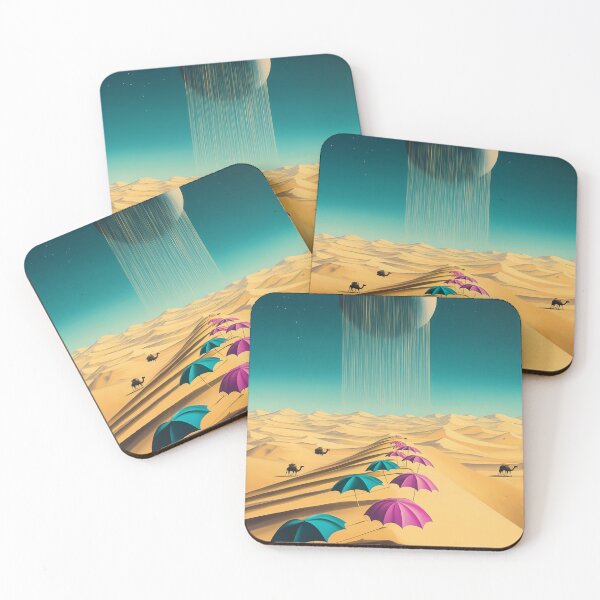 Item preview, Surreal Desert with Umbrellas and Dripping Moon designed and sold by Moisky Art.
