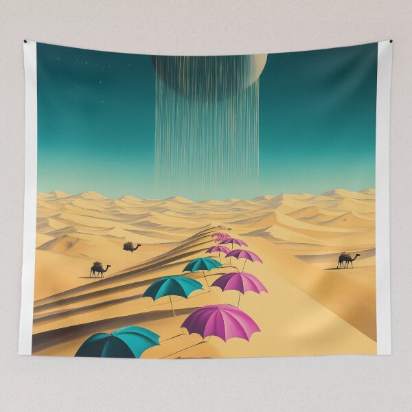 Item preview, Surreal Desert with Umbrellas and Dripping Moon designed and sold by Moisky Art.
