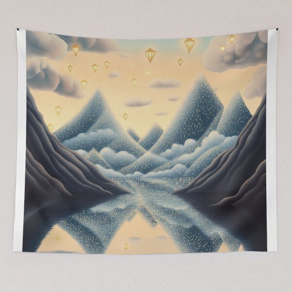 Item preview, Surreal Mountain Reflection with Floating Lanterns designed and sold by Moisky Art.