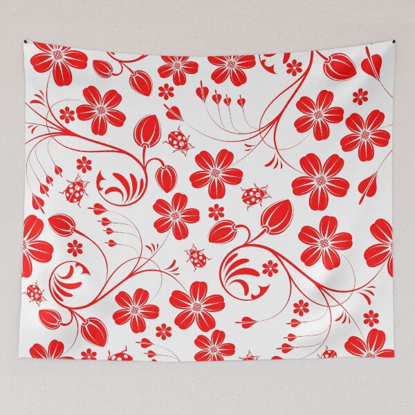 Item preview, Red Floral Fantasy Ladybug Garden Floral Flourish Red Floral Repeat designed and sold by TolgaSal.