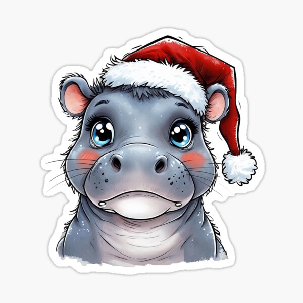 Aperçu de l'œuvre Adorable Hippo in Festive Santa Hat créée et vendue par PrintSparkle.