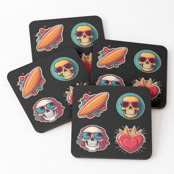Item preview, Skulls Heart Surf | Sticker Pattern | Retro Collection designed and sold by monkeybusiness.pt.