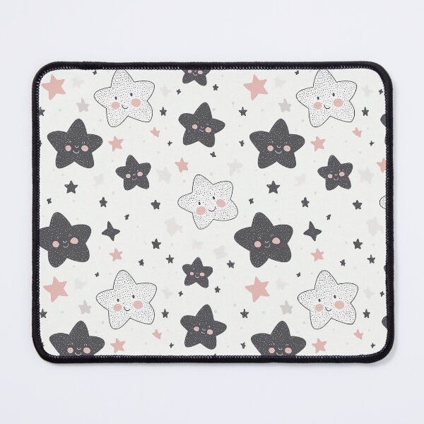 Item preview, Seamless Pattern with Cute Black, White, and Pink Smiling Stars on Light Background designed and sold by WIKKI-White.