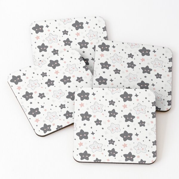 Item preview, Seamless Pattern with Cute Black, White, and Pink Smiling Stars on Light Background designed and sold by WIKKI-White.