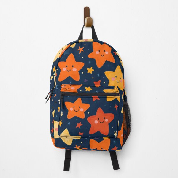 Item preview, Seamless Pattern of Bright Orange and Yellow Smiling Stars on Night Background designed and sold by WIKKI-White.
