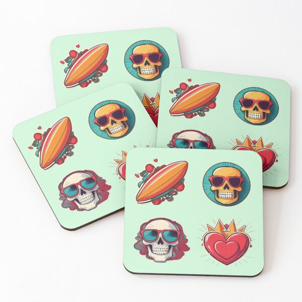 Item preview, Skulls Heart Surf | Sticker Pattern | Retro Collection designed and sold by monkeybusiness.pt.