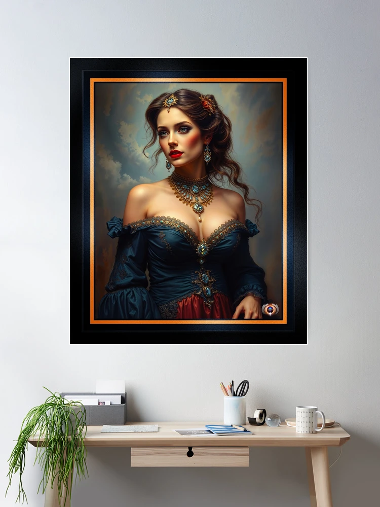 Exquisite Majestic Portrait Of A Timeless Aristocratic Beauty Stunning AI Concept Art by Xzendor7 Wall Decor Poster Art Print