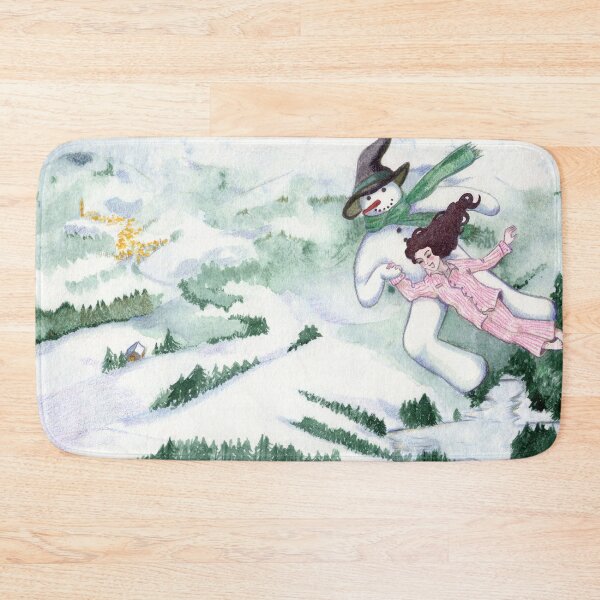 Item preview, Snowman fliying over snowy landscapes designed and sold by Lucy Dreams.
