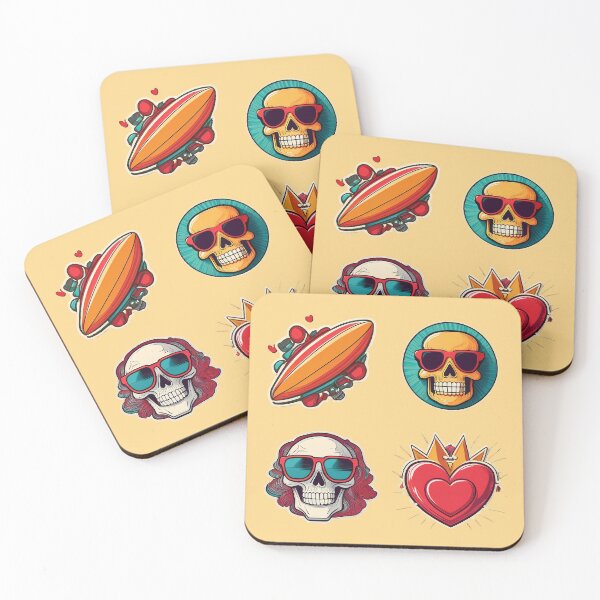 Item preview, Skulls Heart Surf | Sticker Pattern | Retro Collection designed and sold by monkeybusiness.pt.