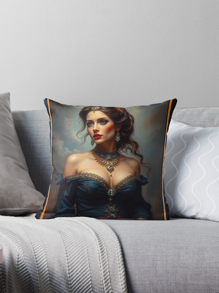 Exquisite Majestic Portrait Of A Timeless Aristocratic Beauty Stunning AI Concept Art by Xzendor7 Decorative Art Print Throw Pillow