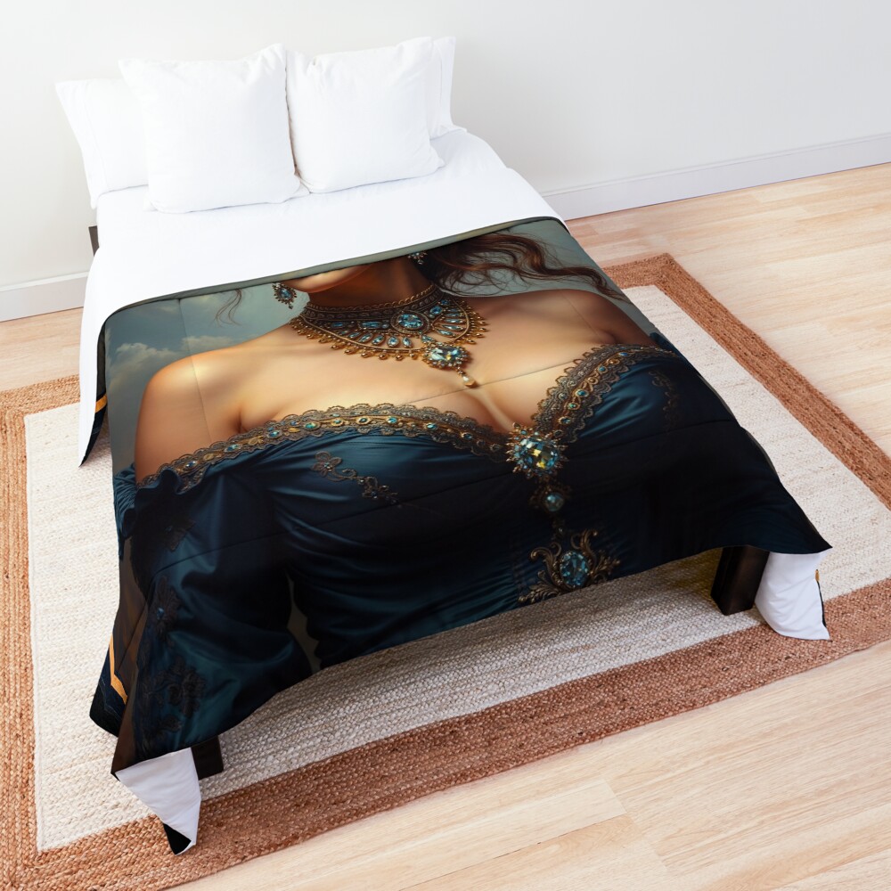 Exquisite Majestic Portrait Of A Timeless Aristocratic Beauty Stunning AI Concept Art by Xzendor7 Decorative Art Print Comforter