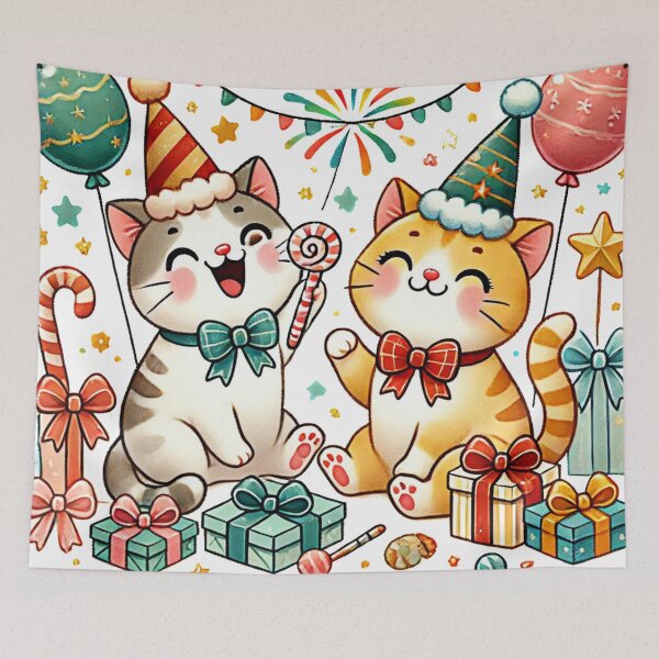 Item preview, Festive Cats Celebrating Christmas - Cute Holiday Illustration.Holiday Decor & Pet Lover Art: Perfect for cat lovers looking to add festive, cat-themed decorations to their homes.  designed and sold by meesub.