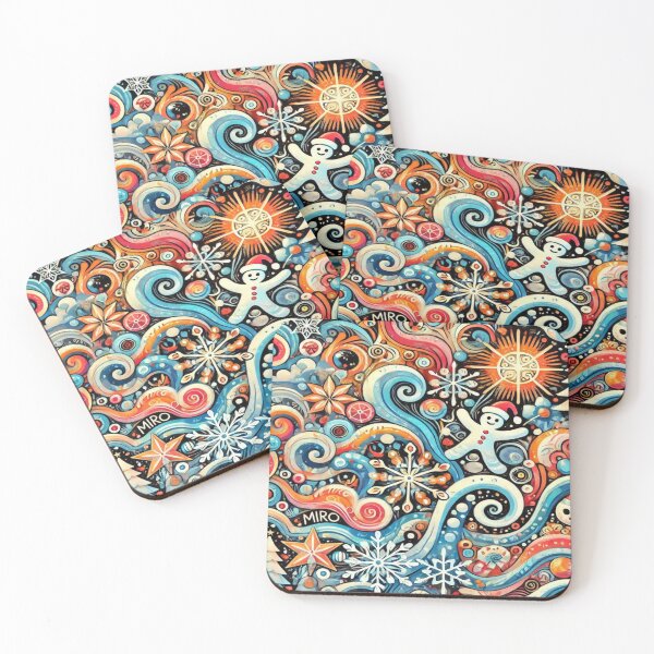 Item preview, frosted winter patterns, Van Gogh dreamy design, Miró abstract holiday art, swirling snowflakes, glowing festive doodles, whimsical Christmas shapes, artistic winter vibes, quirky holiday decor. designed and sold by Imaginarium of Chaos falcon88 .