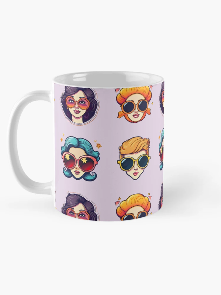 Thumbnail 5 of 6, Coffee Mug, Woman Fashion Style | Sticker Pattern | Retro Collection designed and sold by monkeybusiness.pt.