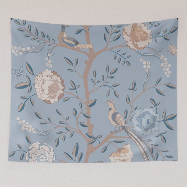 Item preview, Chinoiserie style drawing in blue and beige tones. designed and sold by AusraB.