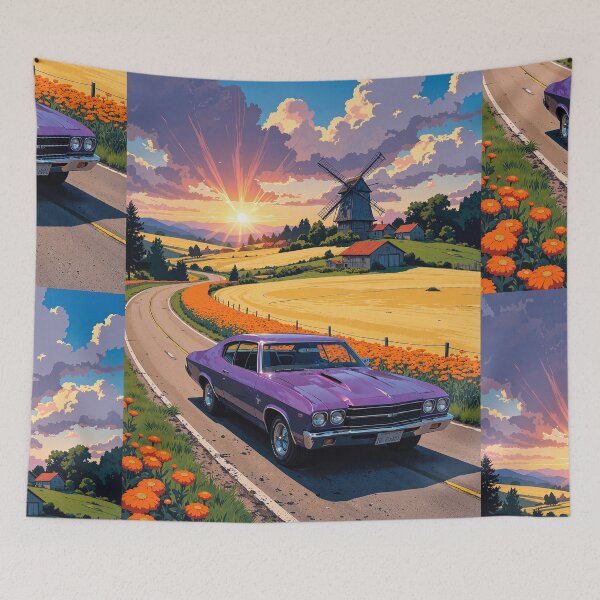 Item preview, Purple sunrise drive a quiet rural escape designed and sold by ShroomForge.
