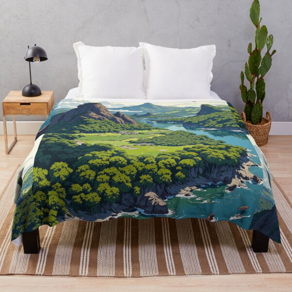 Item preview, Rainbowcrowned mountainscape riverbend island retreat designed and sold by ShroomForge.