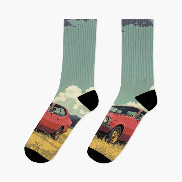 Item preview, Red vintage car in open field with scattered designed and sold by MadeByHaresShop.